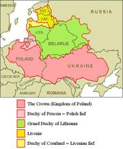 Map of the Grand Duchy of Lithuania and the Kingdom of Poland, which eventually became the Polish-Lithuanian Commonwealth.